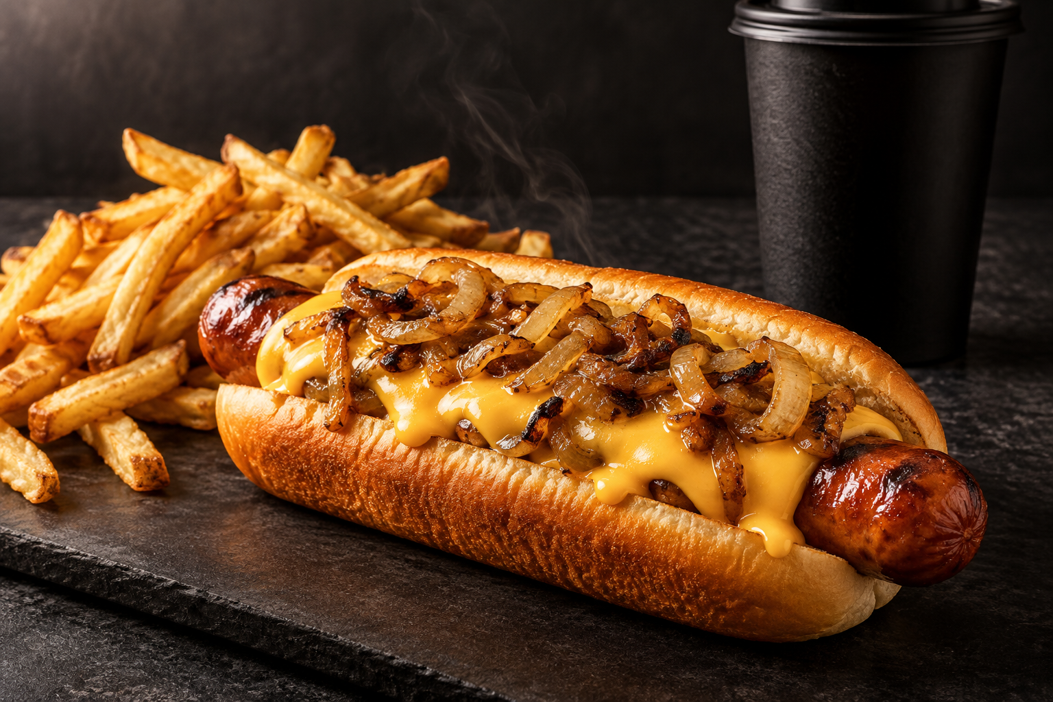 Combo de hot dog con queso, papas y bebida